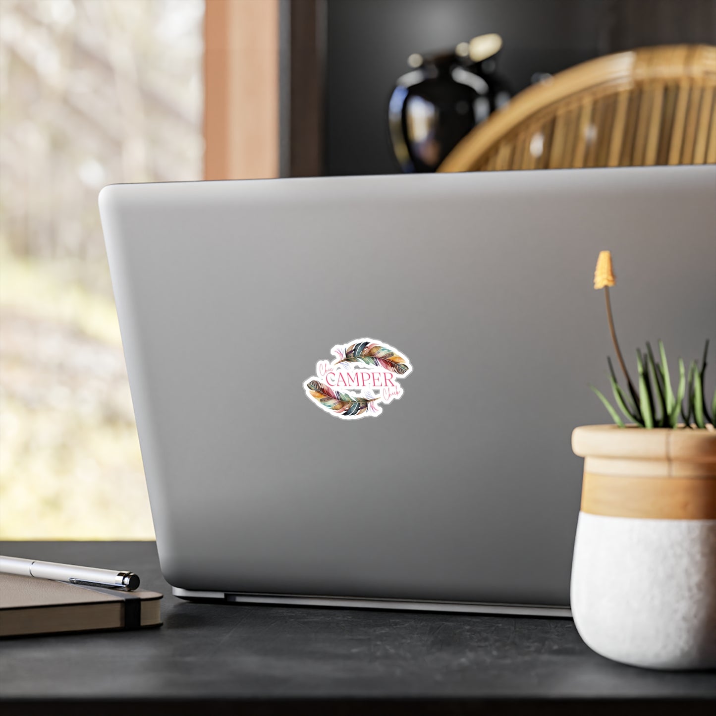 Chic Camper Chick Feather Kiss-Cut Vinyl Decal | Colorful Feather Vinyl Decal — Waterproof Sticker for Car, Laptop, Tumbler