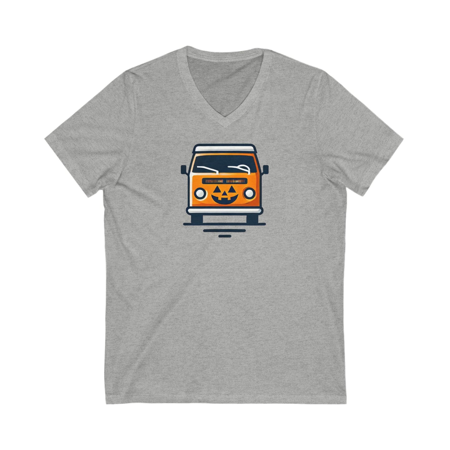 Halloween Pumpkin Camper Van V-Neck Tee - Unisex Jersey Short Sleeve T-Shirt