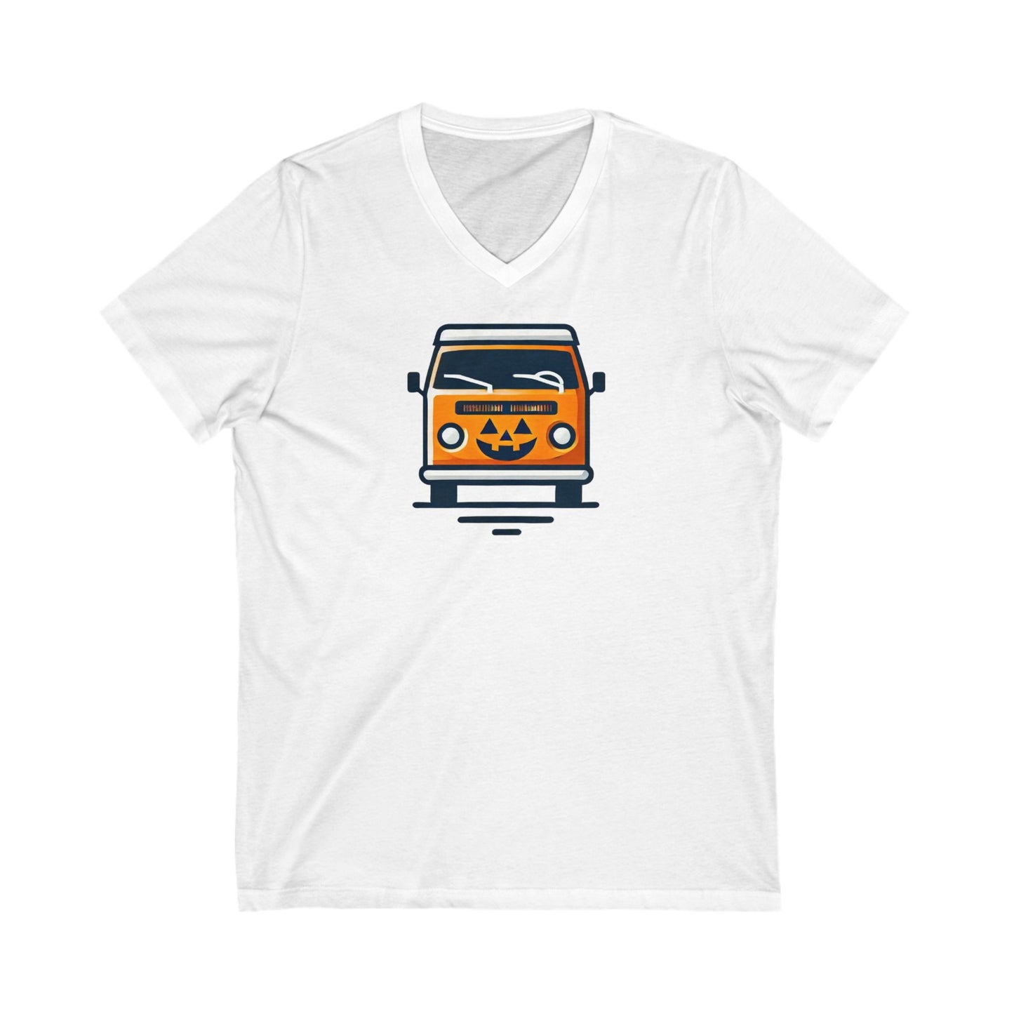 Halloween Pumpkin Camper Van V-Neck Tee - Unisex Jersey Short Sleeve T-Shirt