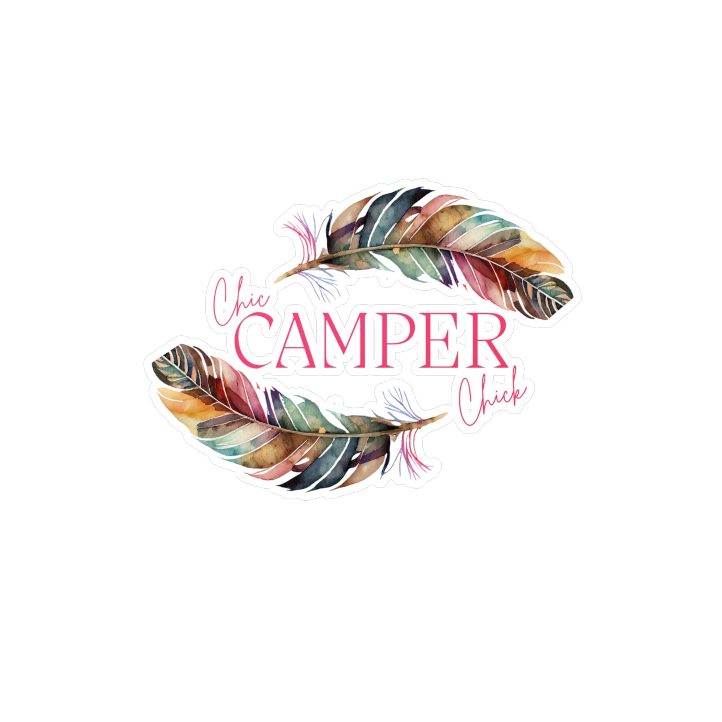 Chic Camper Chick Feather Kiss-Cut Vinyl Decal | Colorful Feather Vinyl Decal — Waterproof Sticker for Car, Laptop, Tumbler