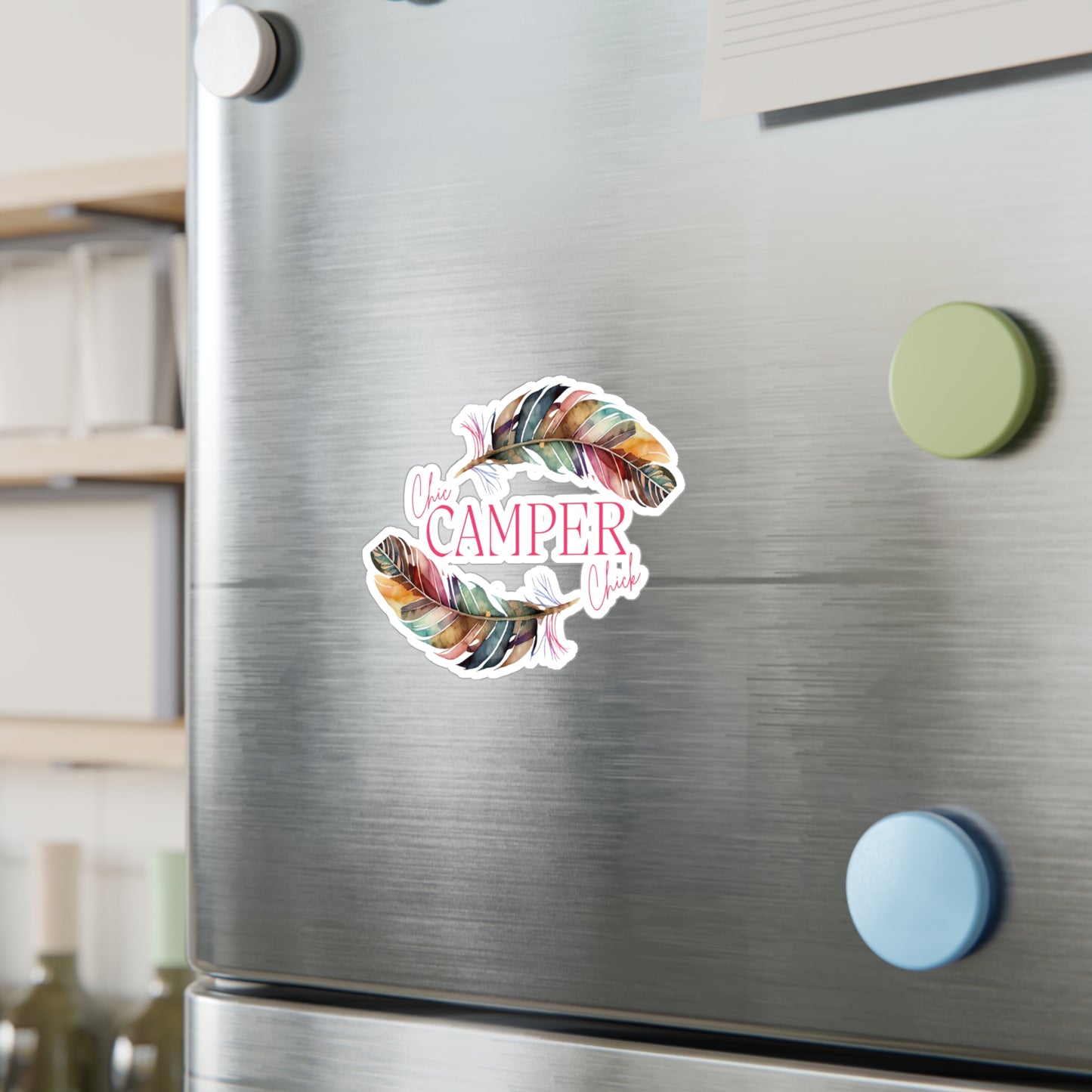 Chic Camper Chick Feather Kiss-Cut Vinyl Decal | Colorful Feather Vinyl Decal — Waterproof Sticker for Car, Laptop, Tumbler