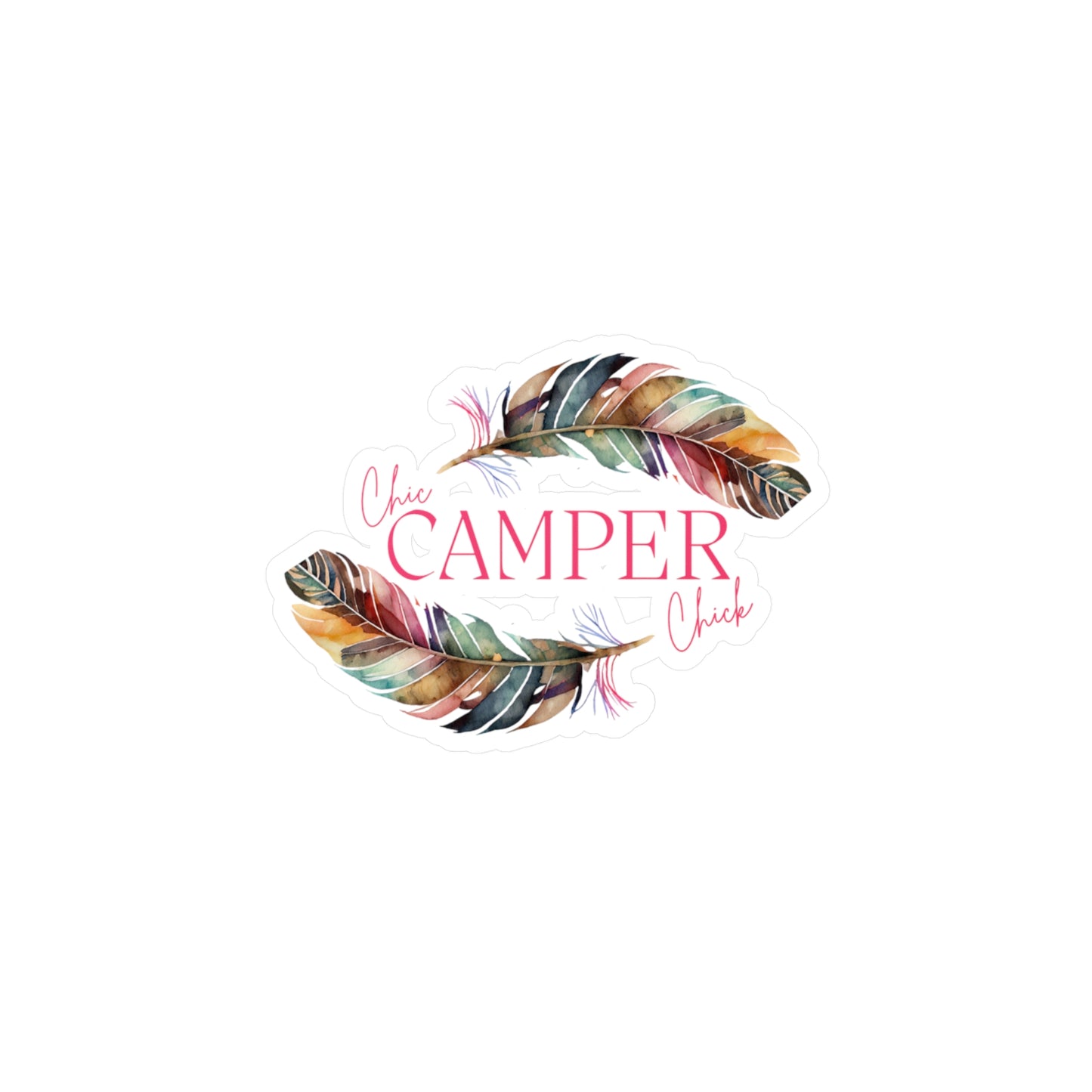 Chic Camper Chick Feather Kiss-Cut Vinyl Decal | Colorful Feather Vinyl Decal — Waterproof Sticker for Car, Laptop, Tumbler