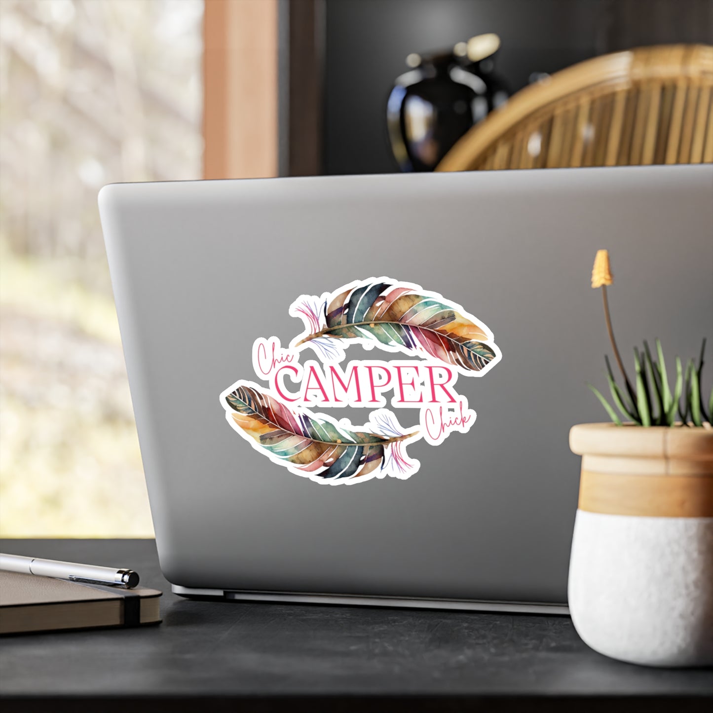 Chic Camper Chick Feather Kiss-Cut Vinyl Decal | Colorful Feather Vinyl Decal — Waterproof Sticker for Car, Laptop, Tumbler