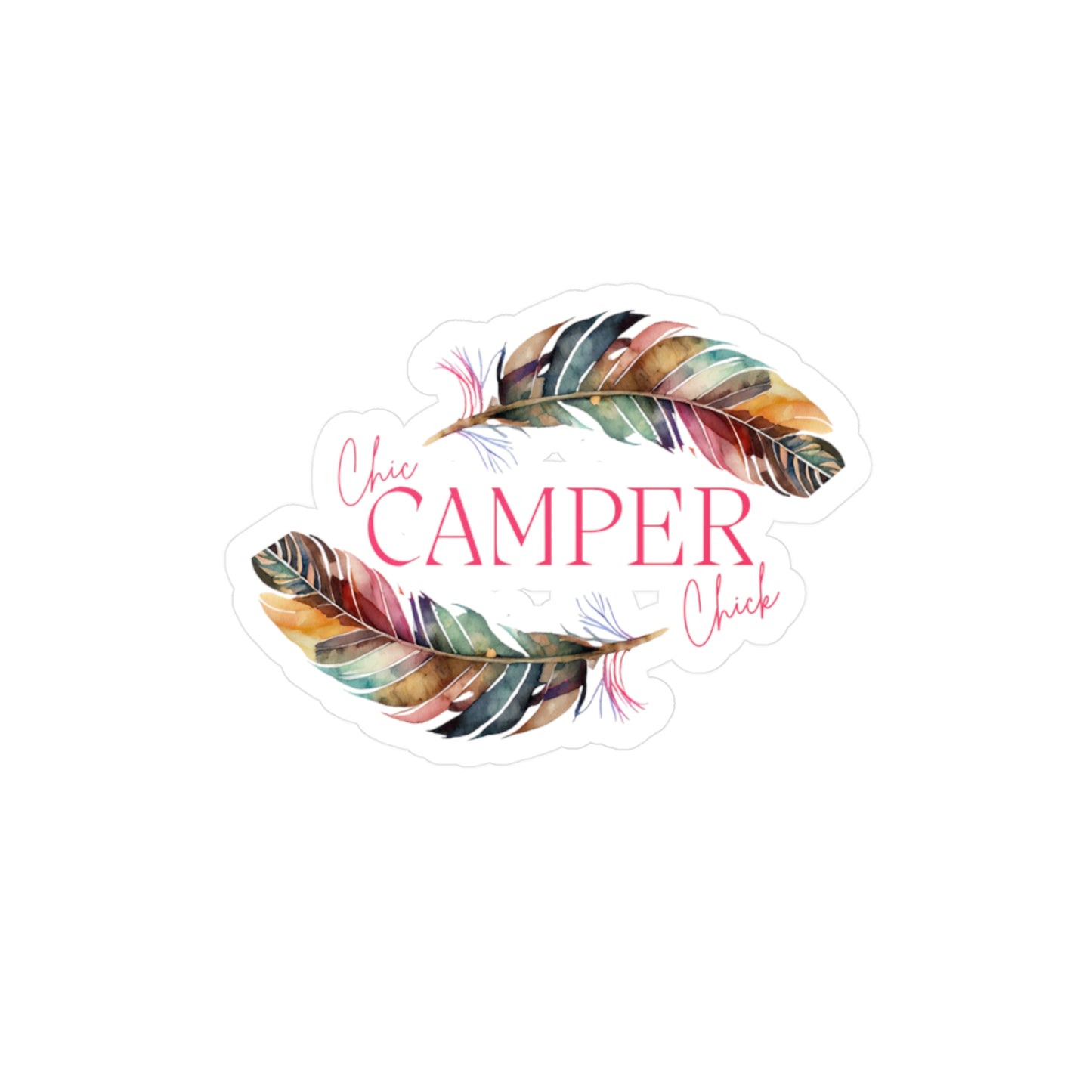 Chic Camper Chick Feather Kiss-Cut Vinyl Decal | Colorful Feather Vinyl Decal — Waterproof Sticker for Car, Laptop, Tumbler