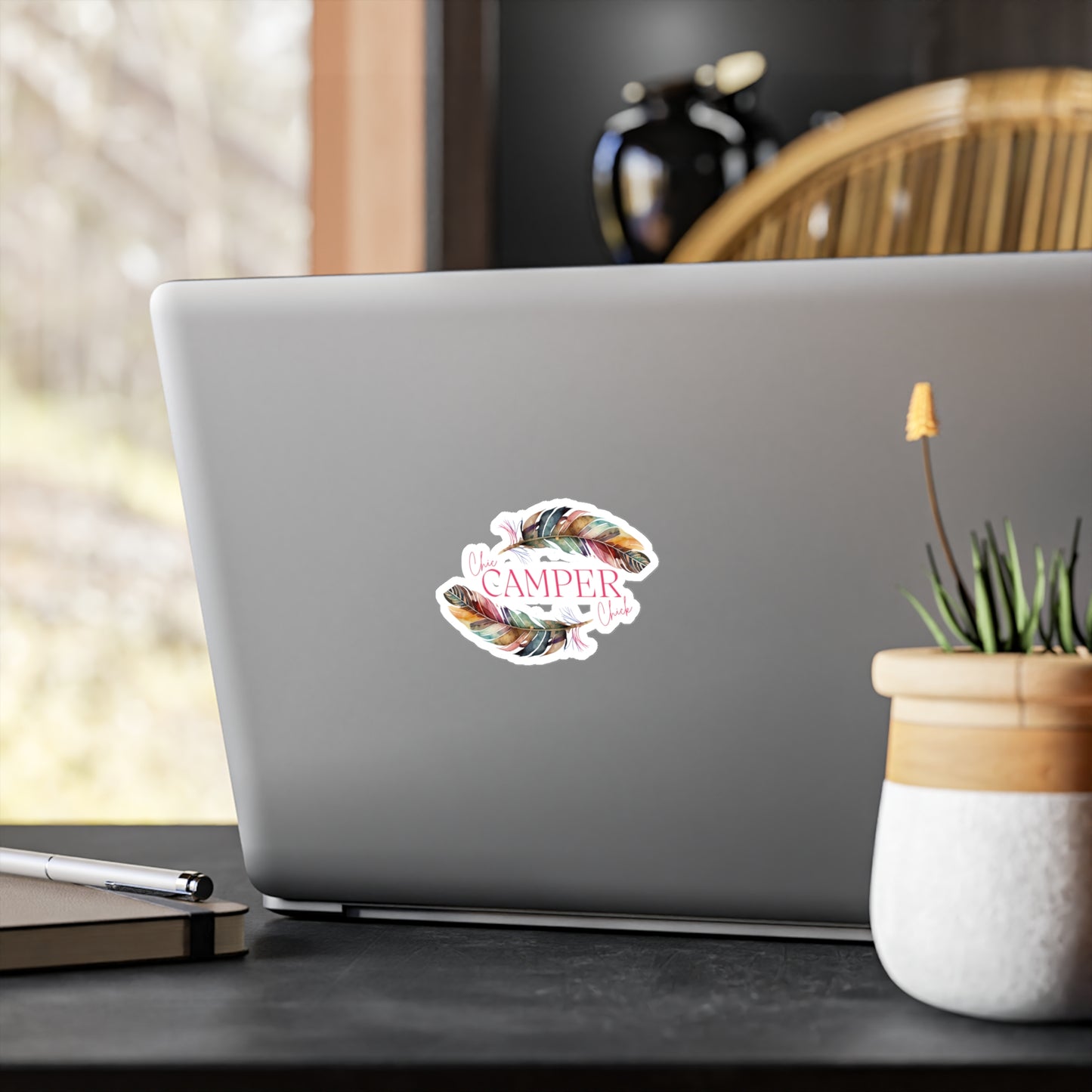 Chic Camper Chick Feather Kiss-Cut Vinyl Decal | Colorful Feather Vinyl Decal — Waterproof Sticker for Car, Laptop, Tumbler